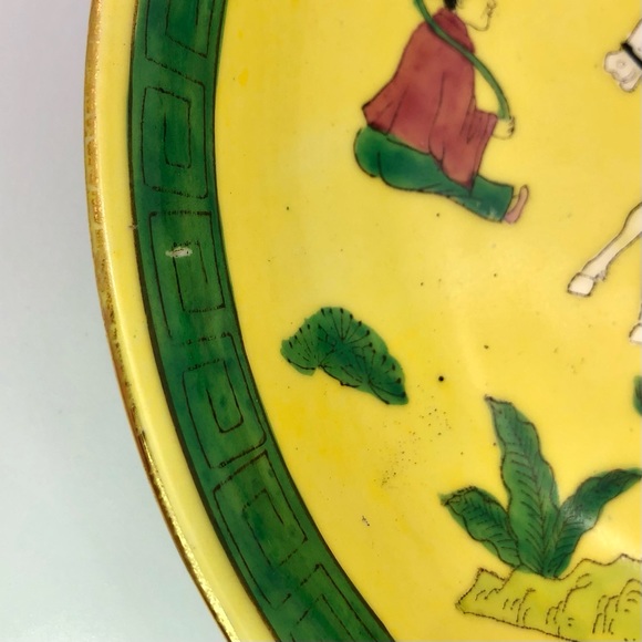 Vtg Japanese Bowl 1970s Andrea Hand Painted Porcelain Yellow With Figural Scene - Picture 6 of 9